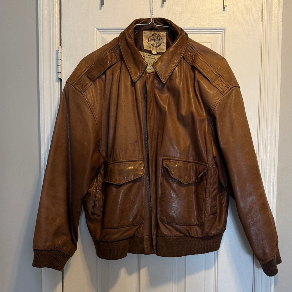 Unisex Brown Leather Bomber Jacket - Classic Casual